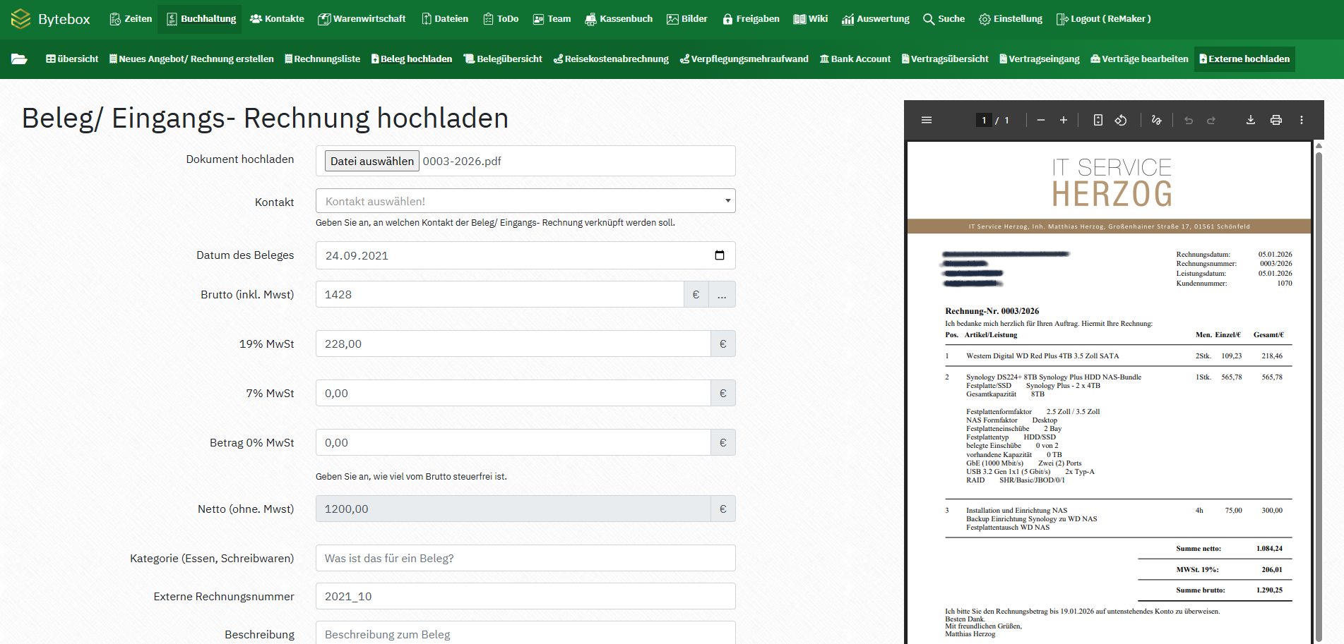 Screenshot: Bytebox DMS Dokumentenverwaltung